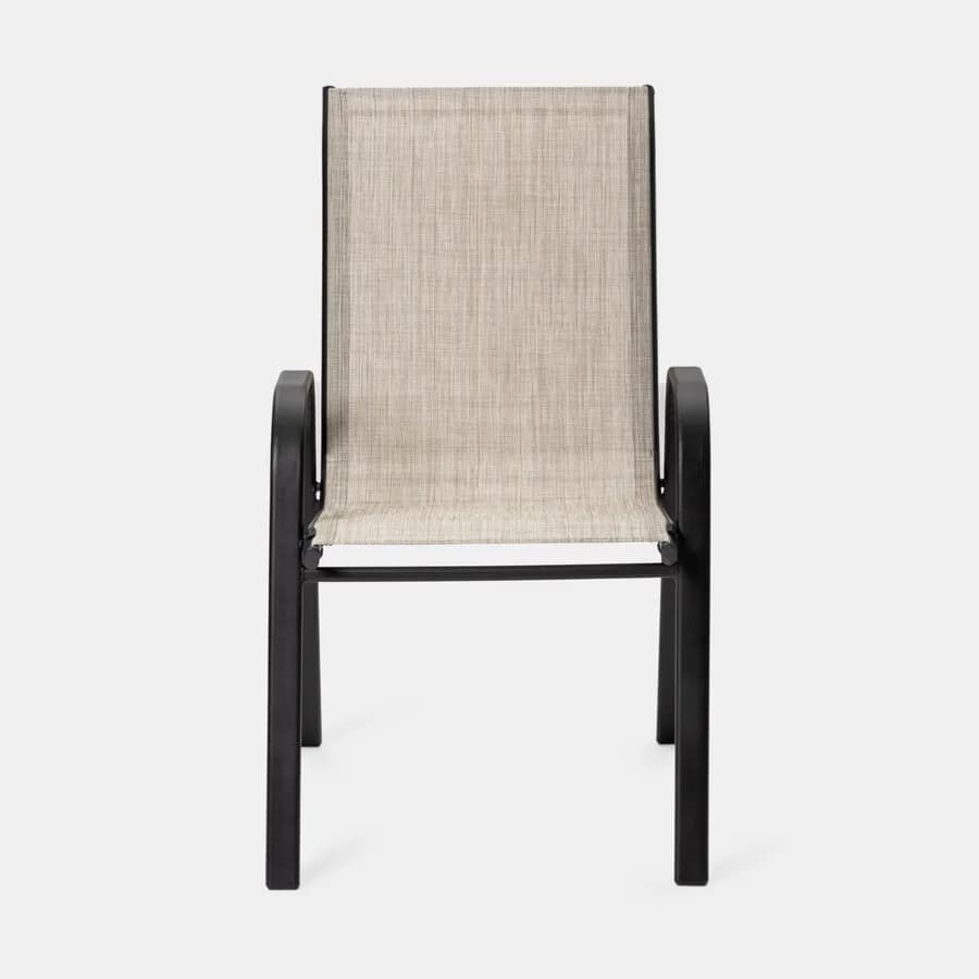 Sedia con braccioli impilabile in acciaio nero e textilene beige - Ninfa