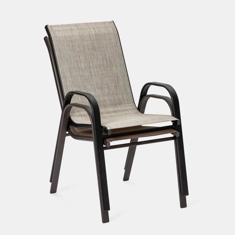 Sedia con braccioli impilabile in acciaio nero e textilene beige - Ninfa