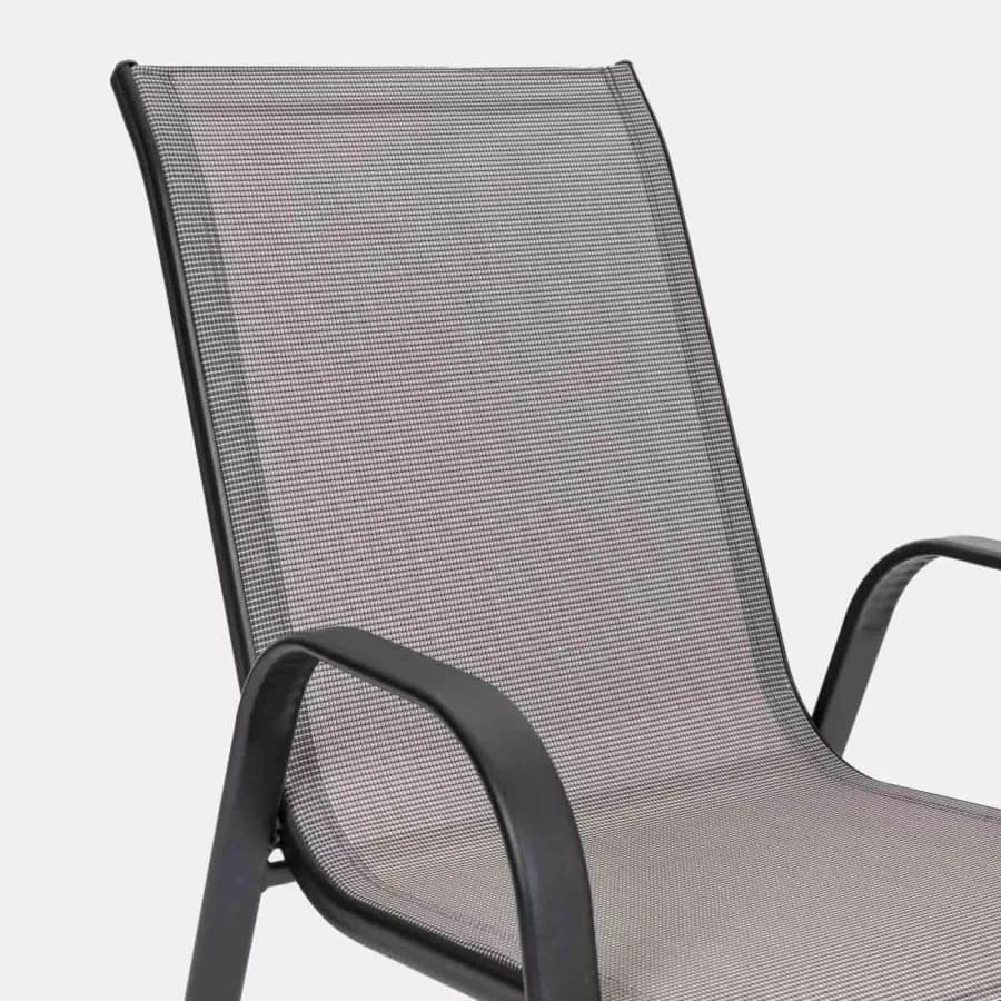 Sedia con braccioli impilabile in acciaio nero e textilene grigio - Ninfa