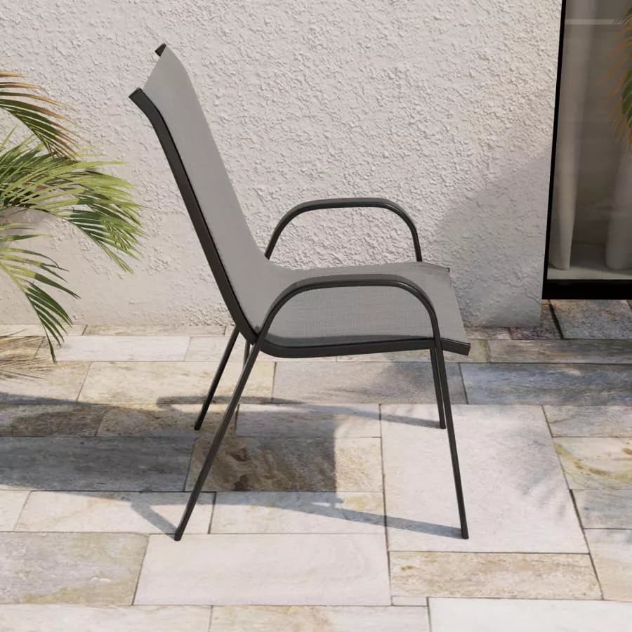 Sedia con braccioli impilabile in acciaio nero e textilene grigio - Ninfa
