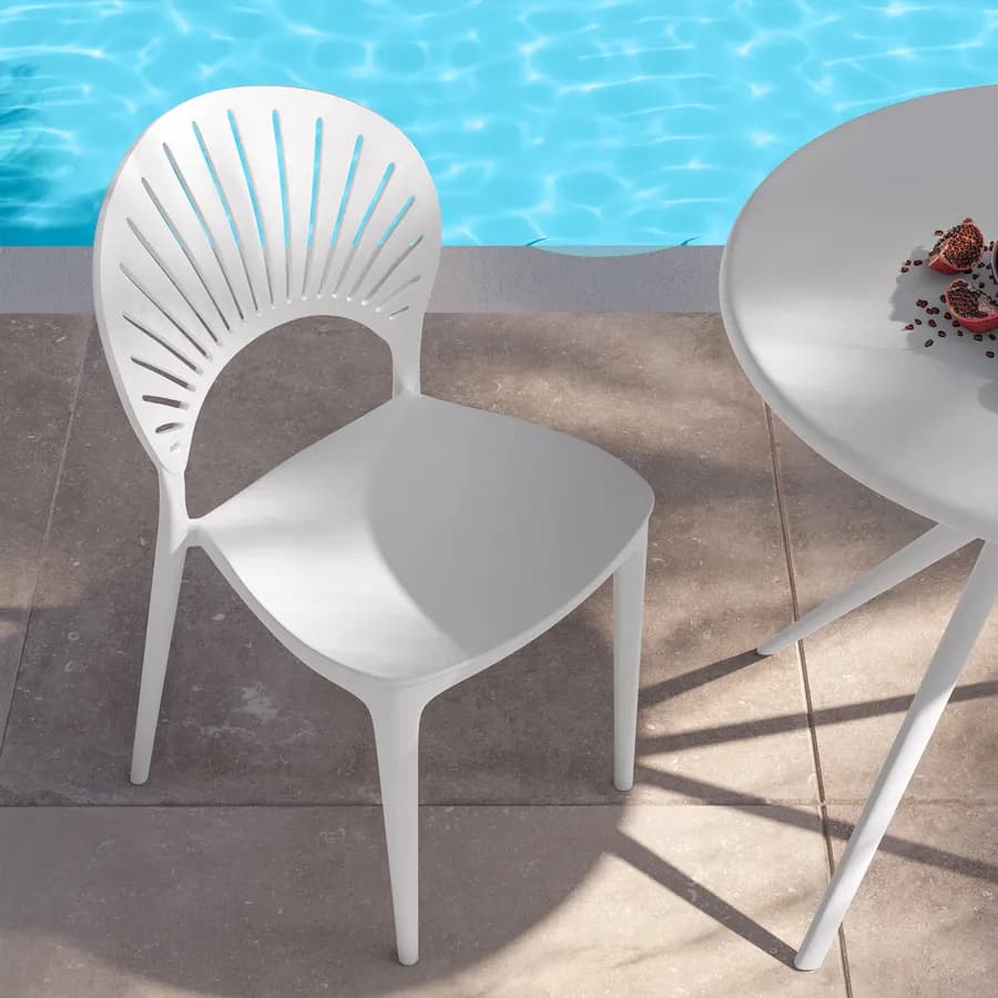 Sedia da giardino con schienale a raggi in polipropilene bianco - Amaty