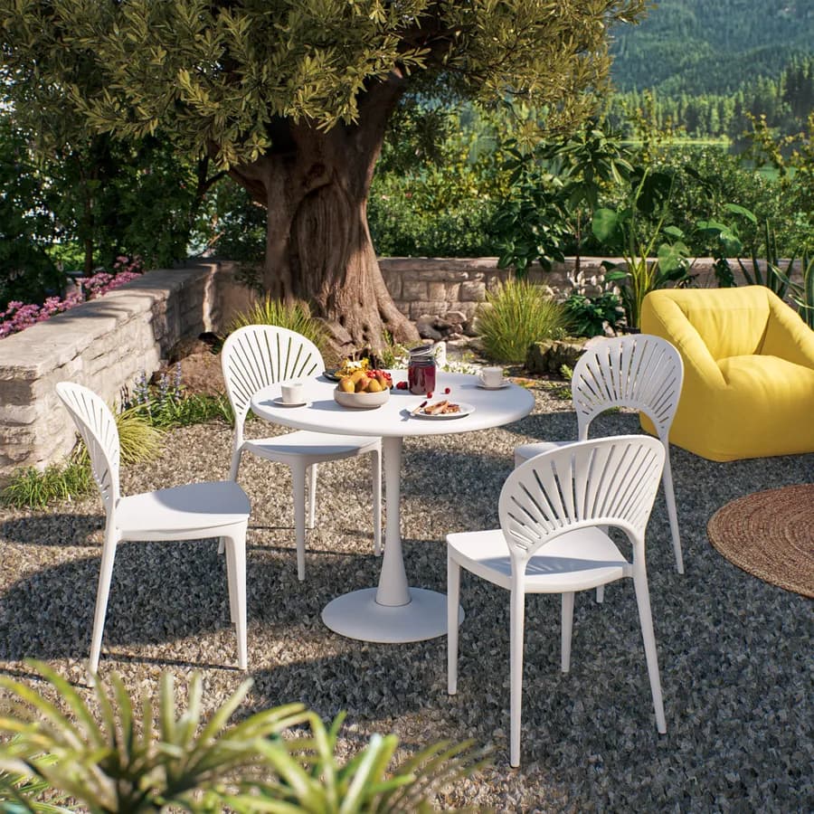 Sedia da giardino con schienale a raggi in polipropilene bianco - Amaty
