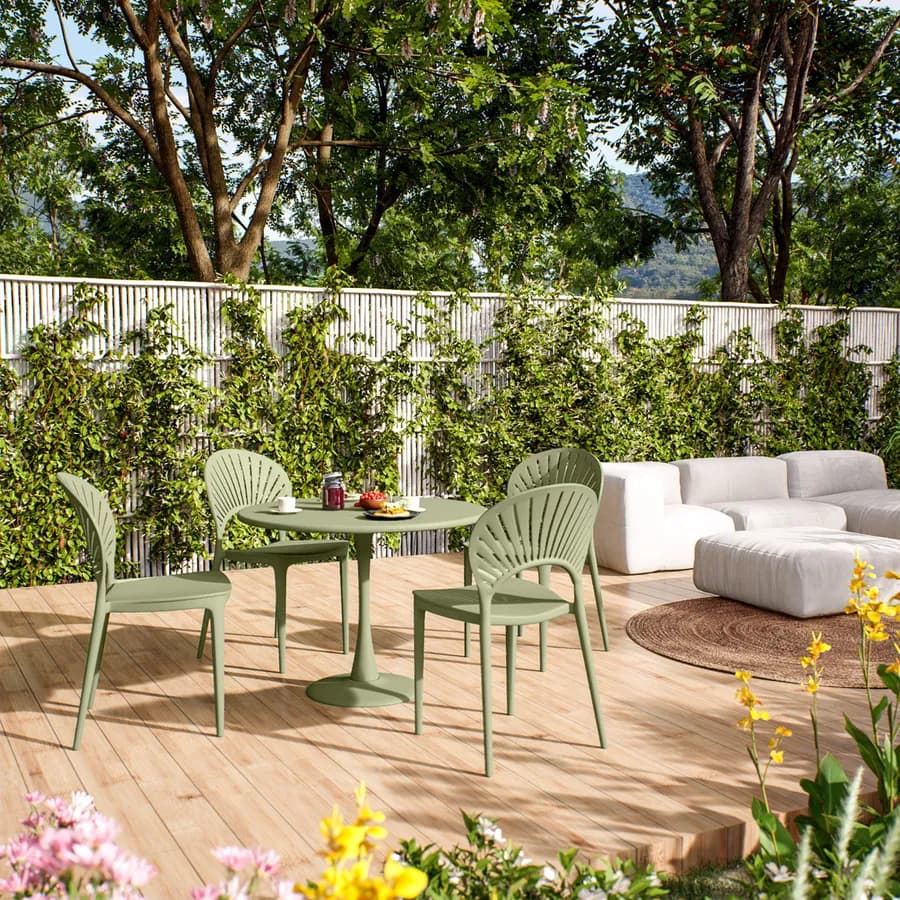 Sedia da giardino con schienale a raggi in polipropilene verde salvia - Amaty
