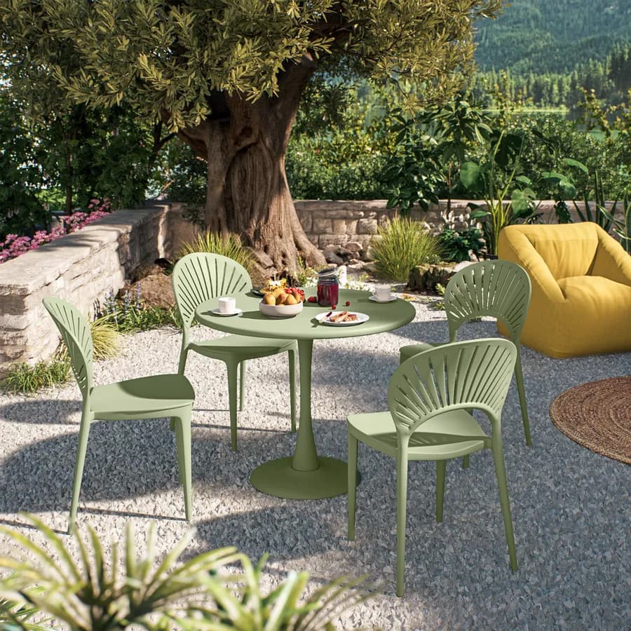 Sedia da giardino con schienale a raggi in polipropilene verde salvia - Amaty