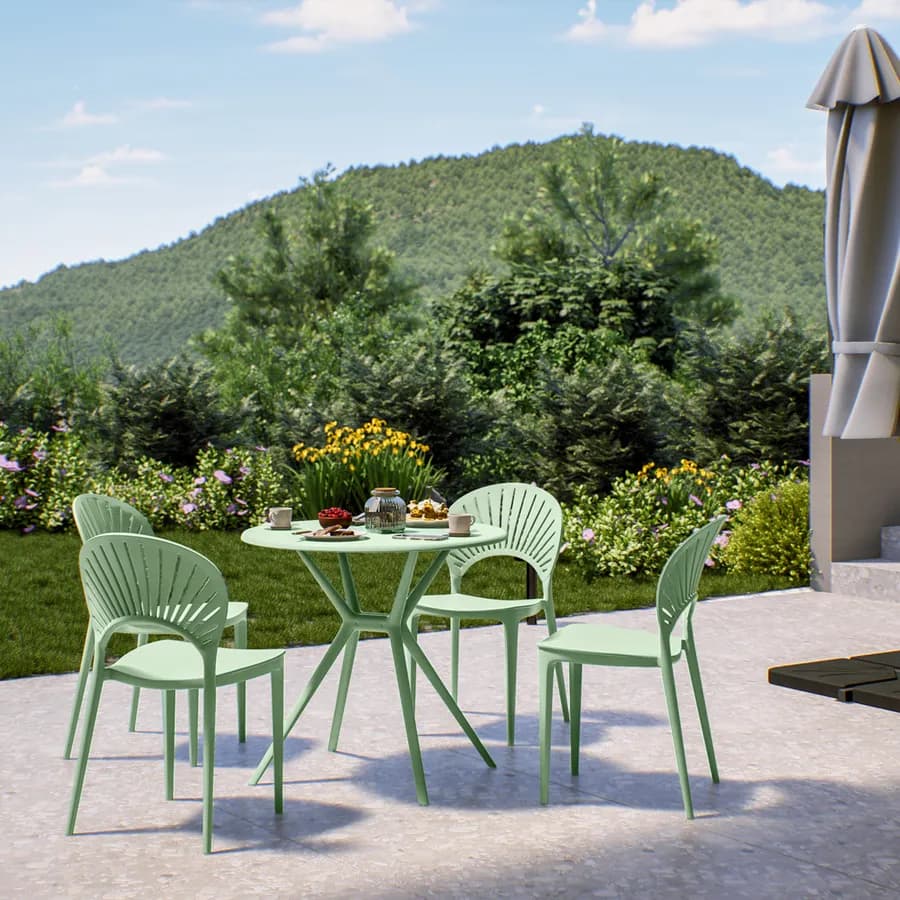 Sedia da giardino con schienale a raggi in polipropilene verde giada - Amaty