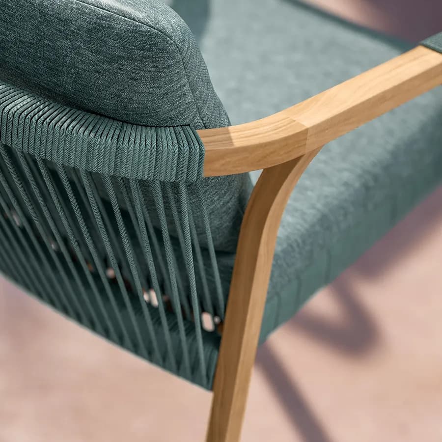 Sedia da giardino in legno di acacia con cuscini e corda verde oliva - Sorah