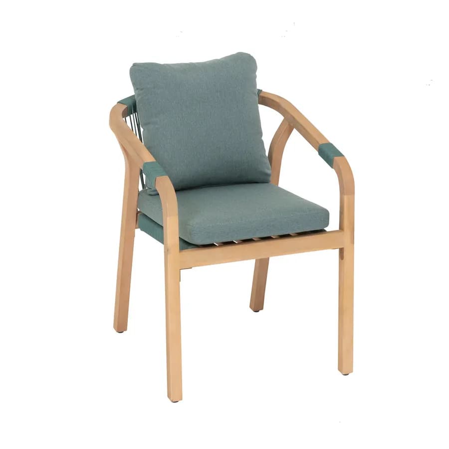 Sedia da giardino in legno di acacia con cuscini e corda verde oliva - Sorah