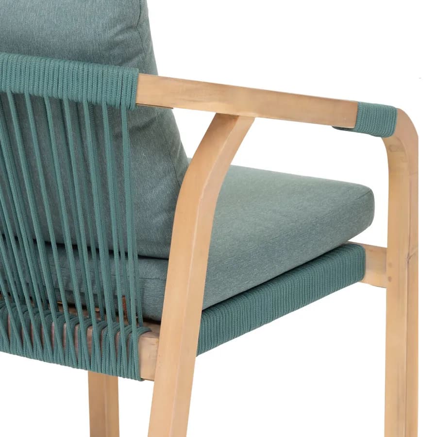 Sedia da giardino in legno di acacia con cuscini e corda verde oliva - Sorah