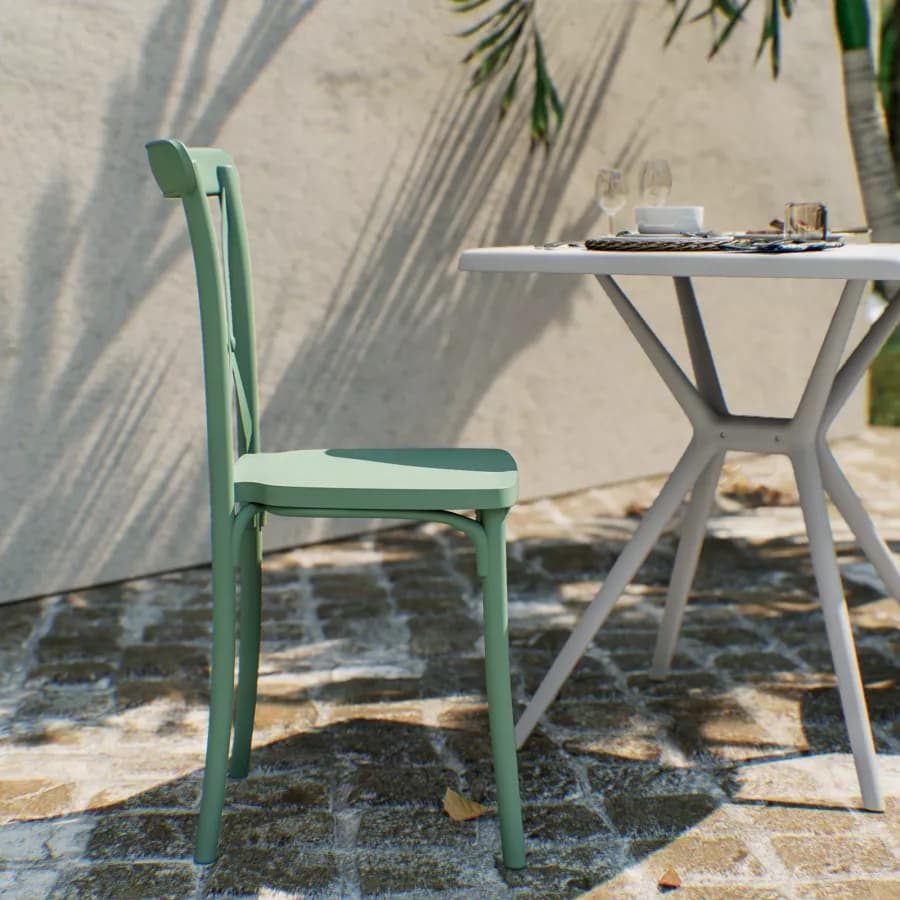 Sedia da giardino con schienale incrociato in polipropilene verde giada - Demetra