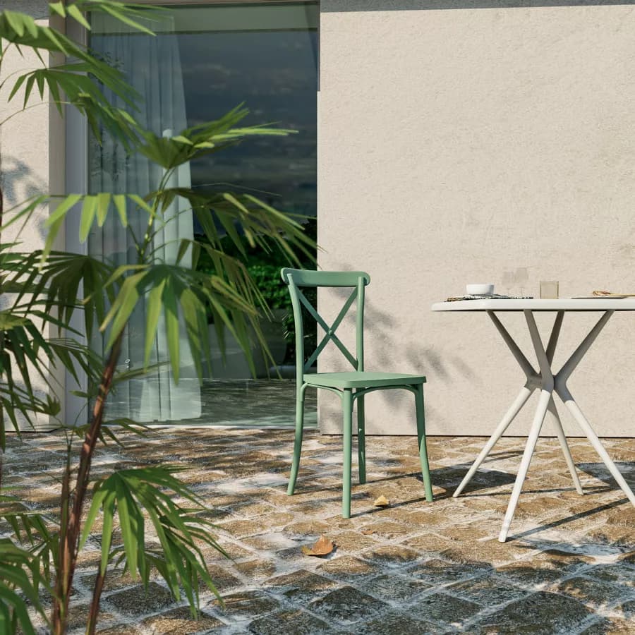 Sedia da giardino con schienale incrociato in polipropilene verde giada - Demetra