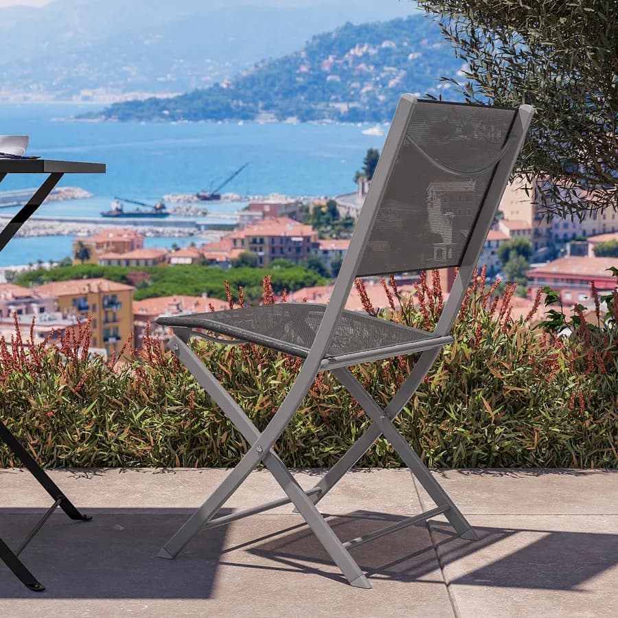 Sedia da giardino pieghevole in acciaio e textilene grigio scuro - Iuba