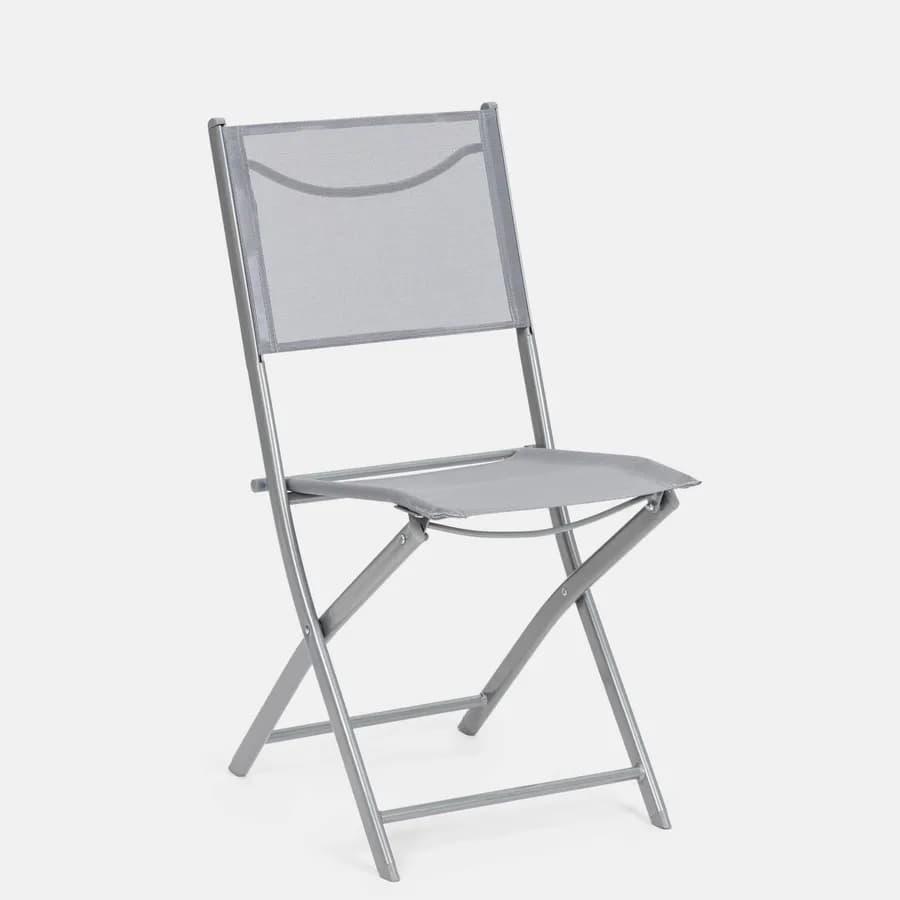 Sedia da giardino pieghevole in acciaio e textilene grigio chiaro - Iuba