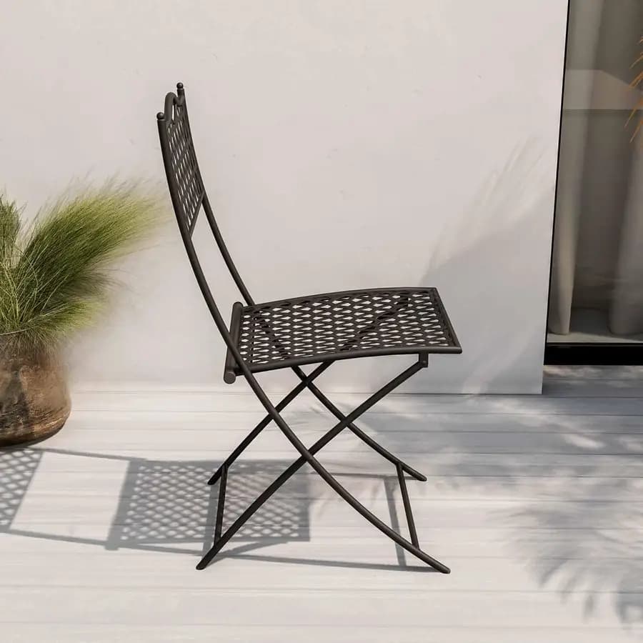 Sedia squadrata da giardino pieghevole in metallo nero - Dama
