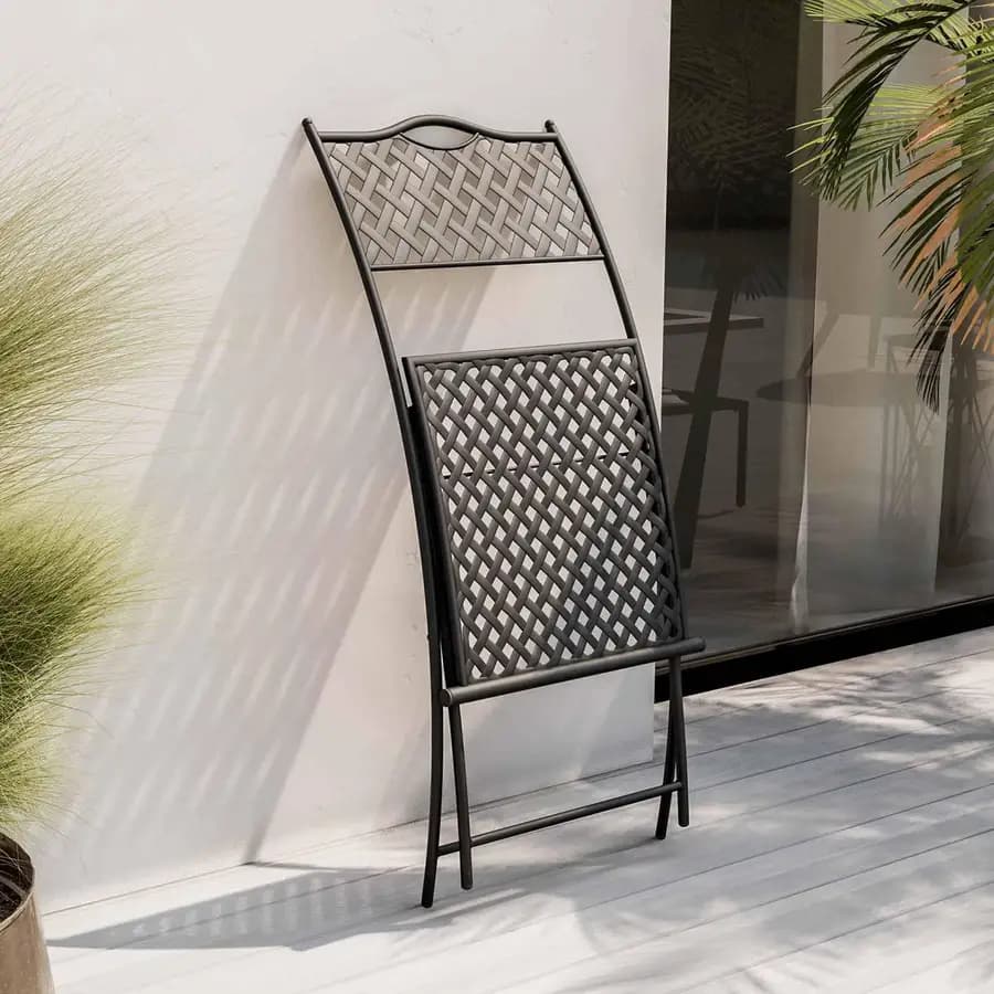 Sedia squadrata da giardino pieghevole in metallo nero - Dama