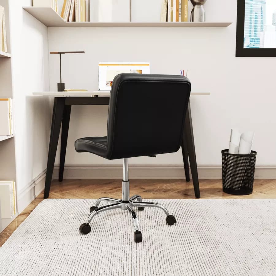 Sedia da ufficio girevole in similpelle nera con base cromata - Anissa