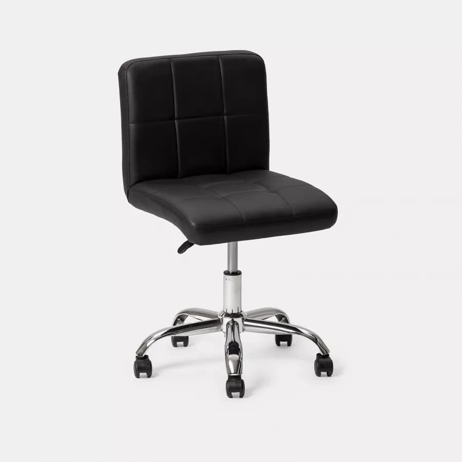 Sedia da ufficio girevole in similpelle nera con base cromata - Anissa