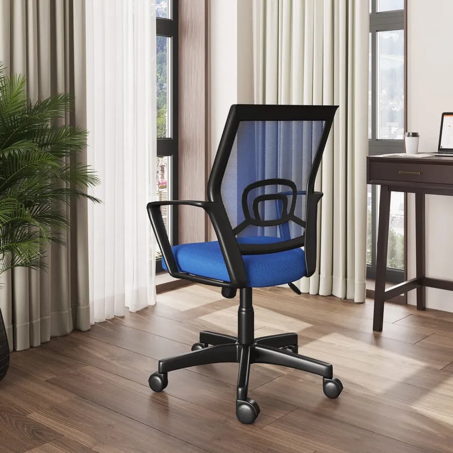 Sedia da ufficio girevole in tessuto mesh blu e schienale traspirante con supporto lombare - Wilson