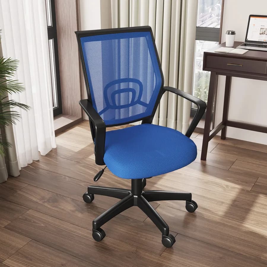 Sedia da ufficio girevole in tessuto mesh blu e schienale traspirante con supporto lombare - Wilson
