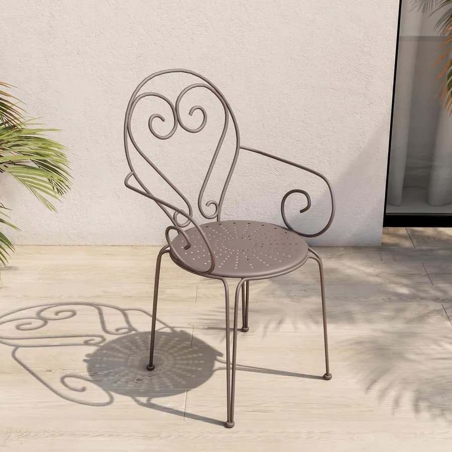 Sedia da giardino con braccioli impilabile in metallo tortora - Loren