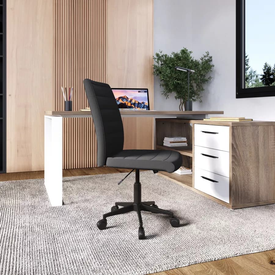 Sedia girevole da ufficio in tessuto grigio con altezza regolabile e base in nylon - Tamara