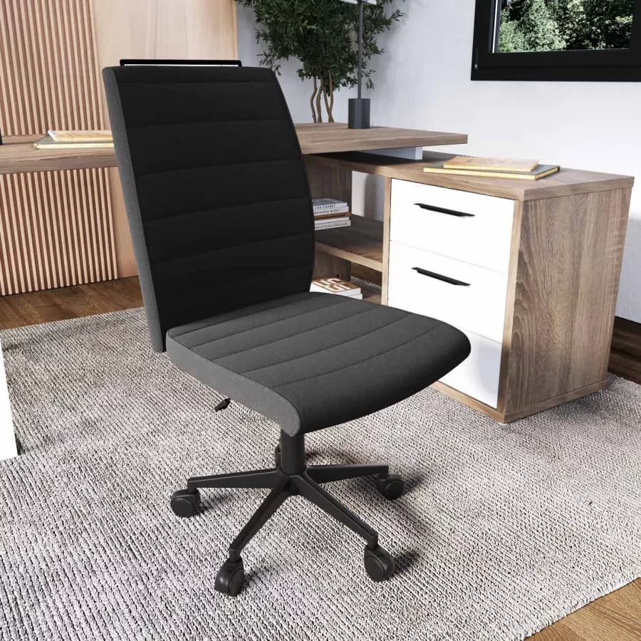 Sedia girevole da ufficio in tessuto grigio con altezza regolabile e base in nylon - Tamara