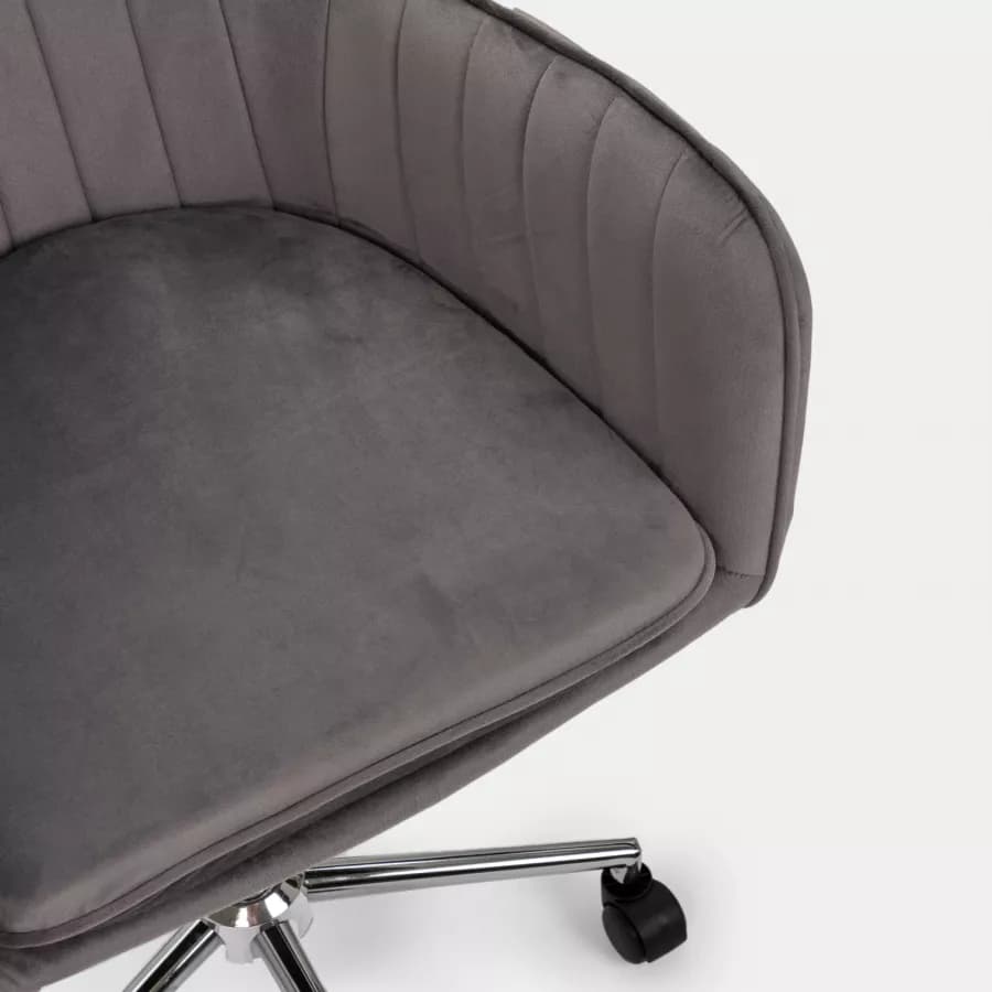 Poltrona da ufficio girevole in velluto a coste grigio con cuscino removibile e sfoderabile - Tilda Roller