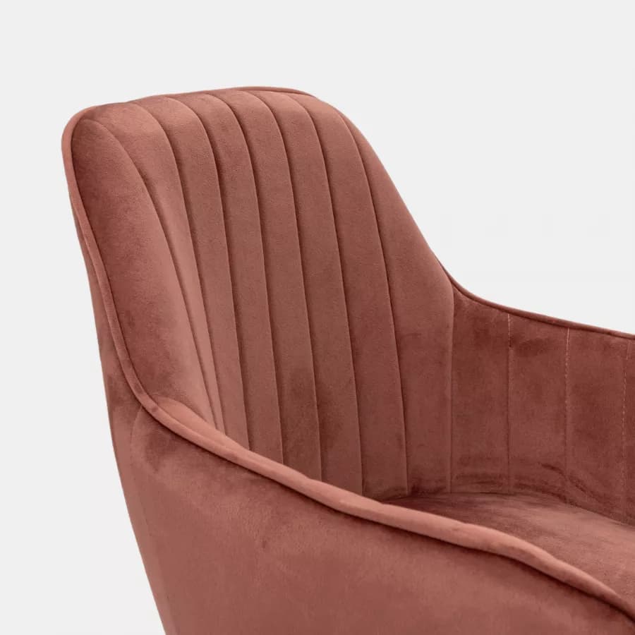 Poltrona da ufficio girevole in velluto a coste rosa antico con cuscino removibile e sfoderabile - Tilda Roller