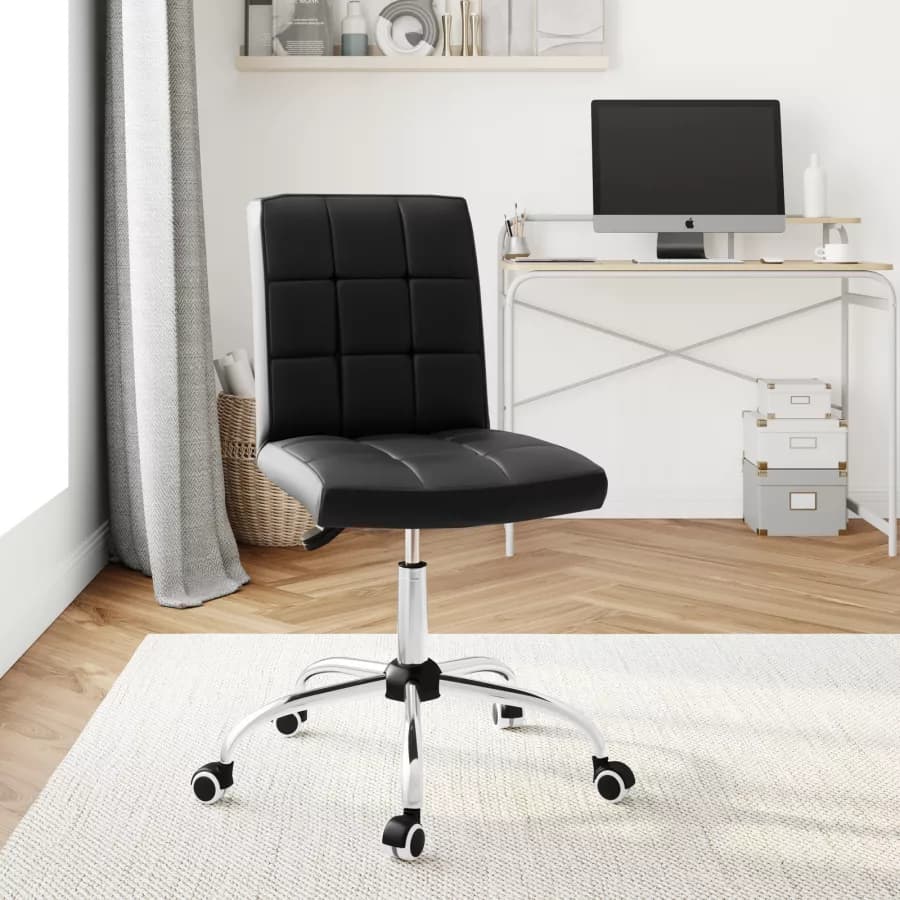 Sedia da ufficio girevole in similpelle nera con base cromata - Carlotta