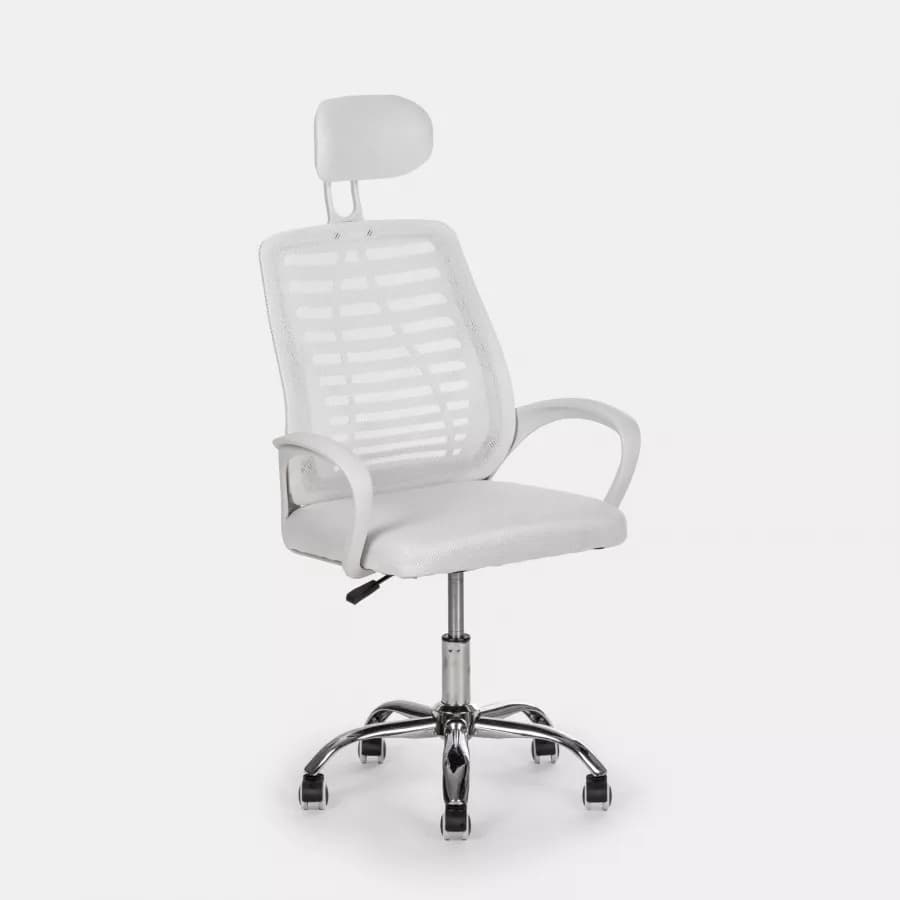 Sedia da ufficio girevole in tessuto mesh bianco con schienale traspirante e poggiatesta - Triad
