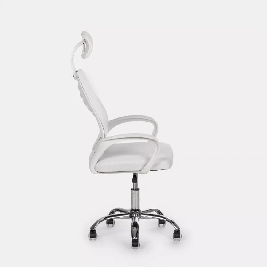 Sedia da ufficio girevole in tessuto mesh bianco con schienale traspirante e poggiatesta - Triad