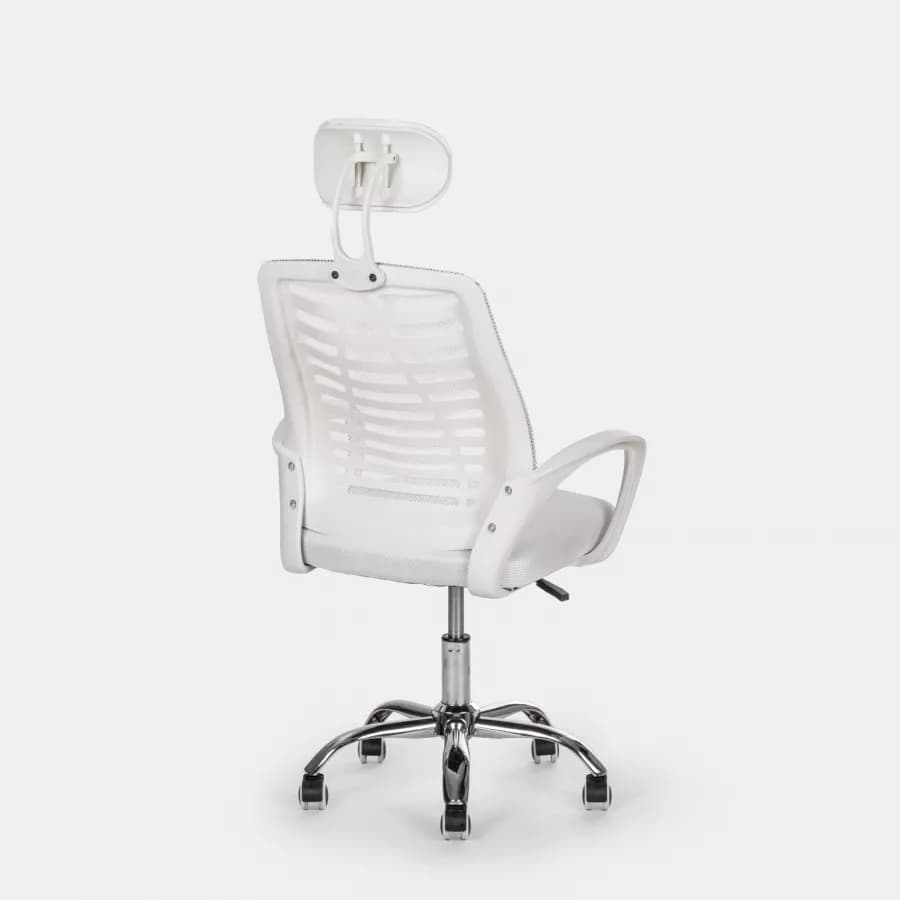 Sedia da ufficio girevole in tessuto mesh bianco con schienale traspirante e poggiatesta - Triad