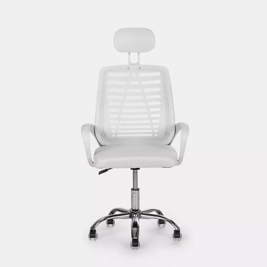 Sedia da ufficio girevole in tessuto mesh bianco con schienale traspirante e poggiatesta - Triad