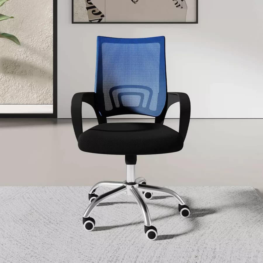 Sedia da ufficio girevole in tessuto mesh nero e schienale traspirante blu - Lizzy