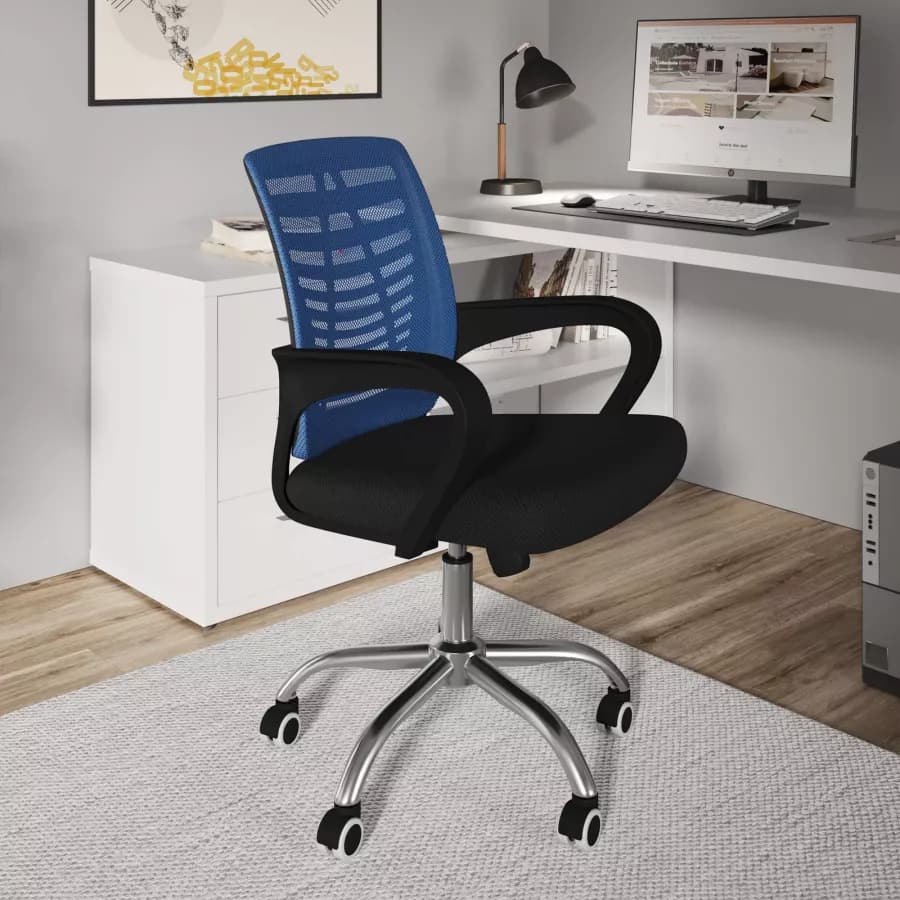 Sedia da ufficio girevole in tessuto mesh nero e schienale traspirante blu - Storex