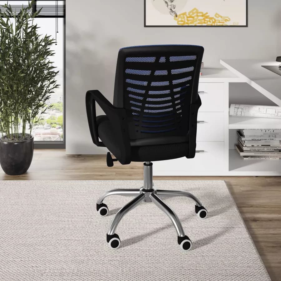 Sedia da ufficio girevole in tessuto mesh nero e schienale traspirante blu - Storex