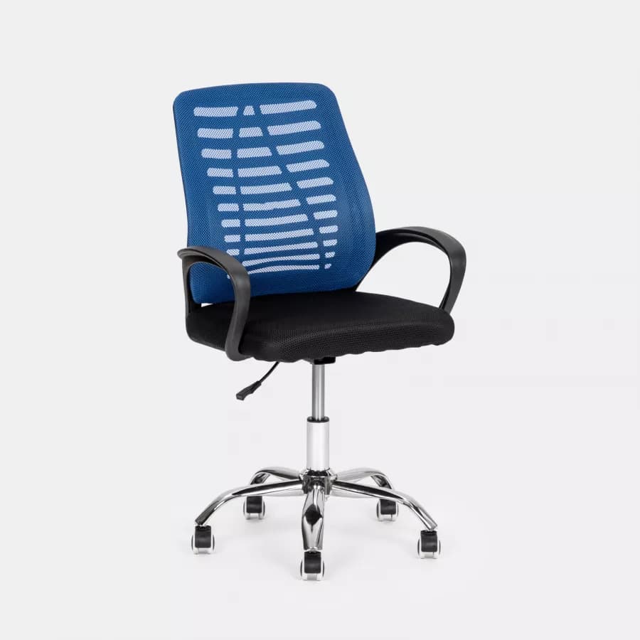 Sedia da ufficio girevole in tessuto mesh nero e schienale traspirante blu - Storex