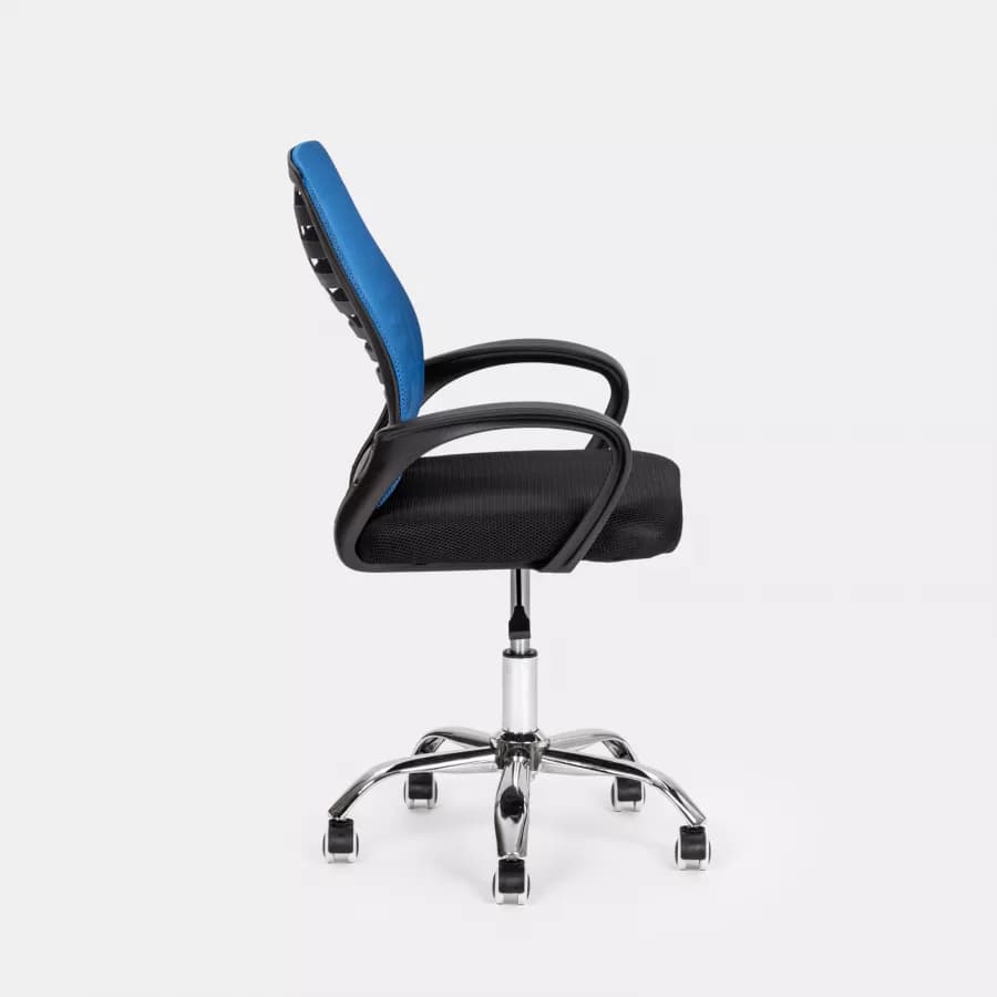 Sedia da ufficio girevole in tessuto mesh nero e schienale traspirante blu - Storex