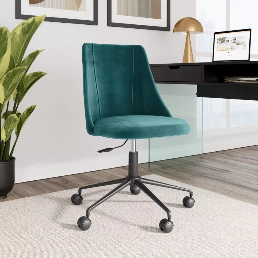 Sedia da ufficio girevole in velluto blu petrolio con base in metallo nero - Iupak Roller