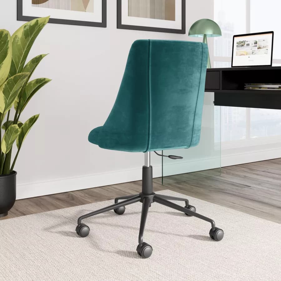 Sedia da ufficio girevole in velluto blu petrolio con base in metallo nero - Iupak Roller