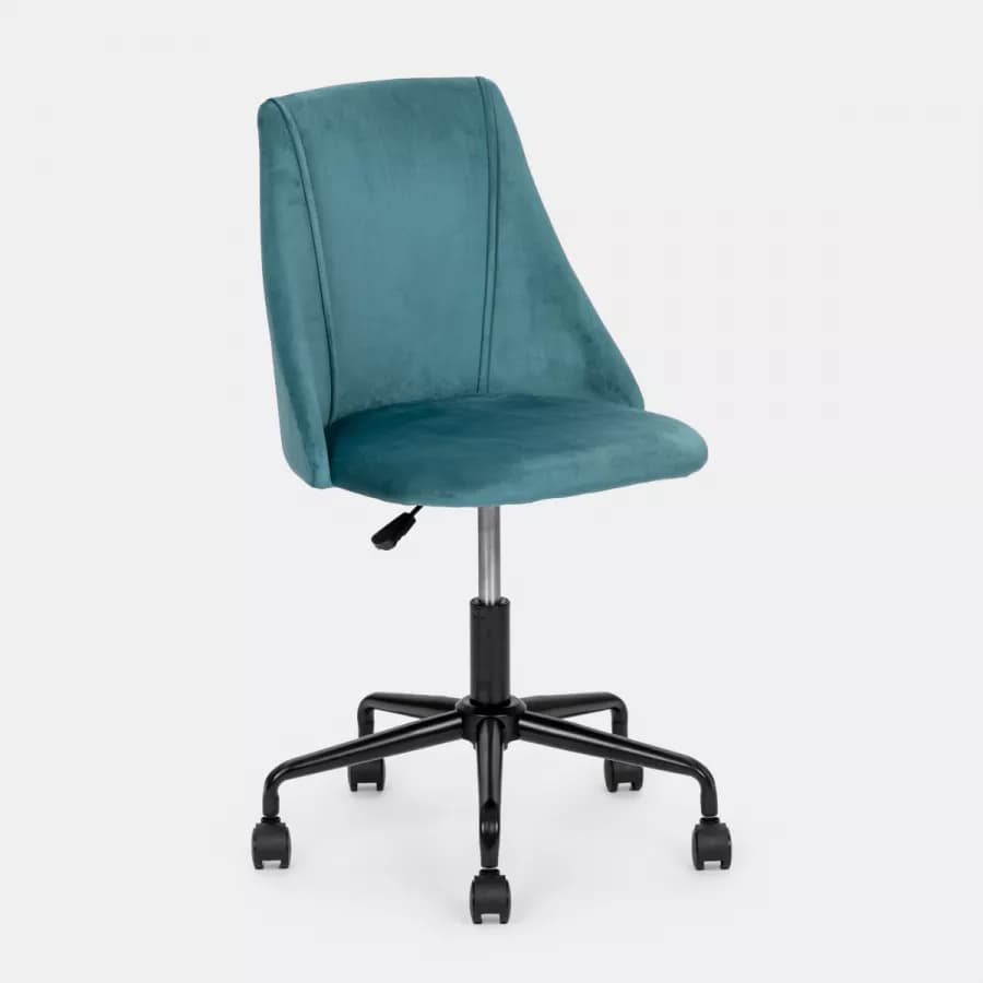 Sedia da ufficio girevole in velluto blu petrolio con base in metallo nero - Iupak Roller