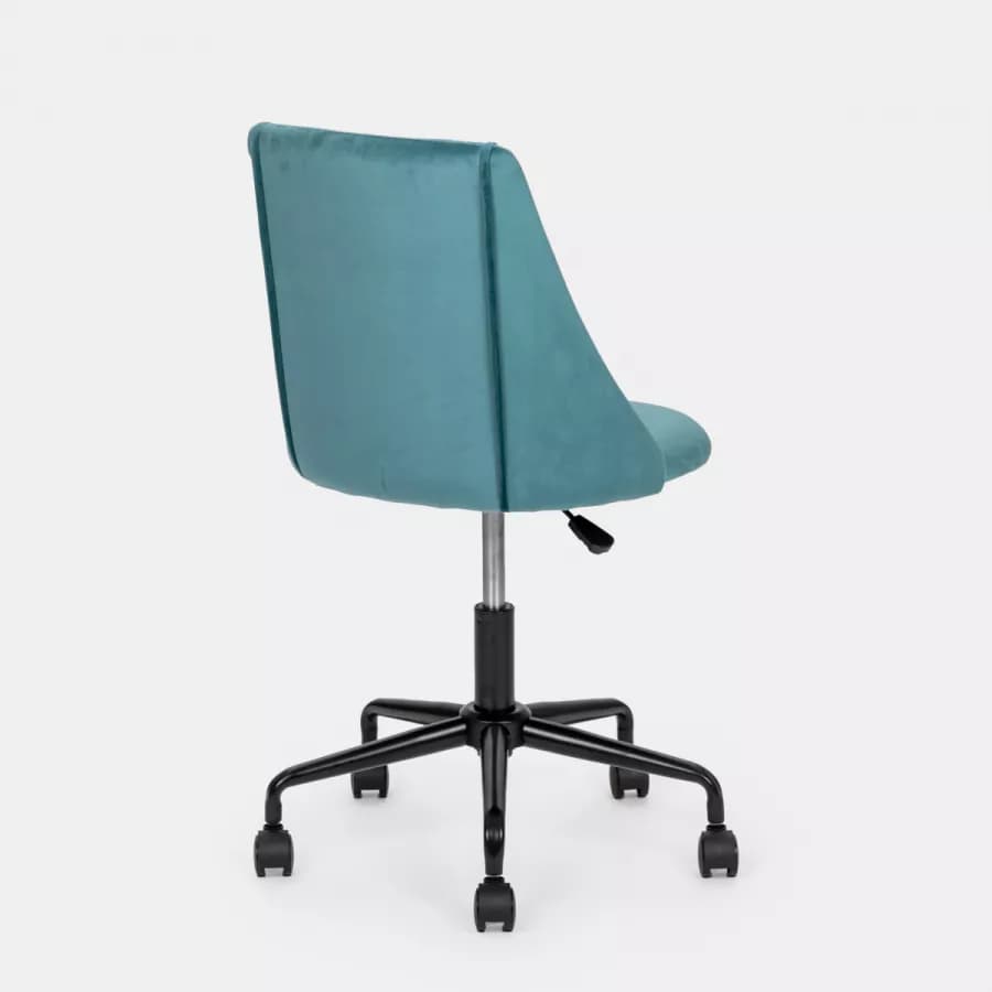 Sedia da ufficio girevole in velluto blu petrolio con base in metallo nero - Iupak Roller