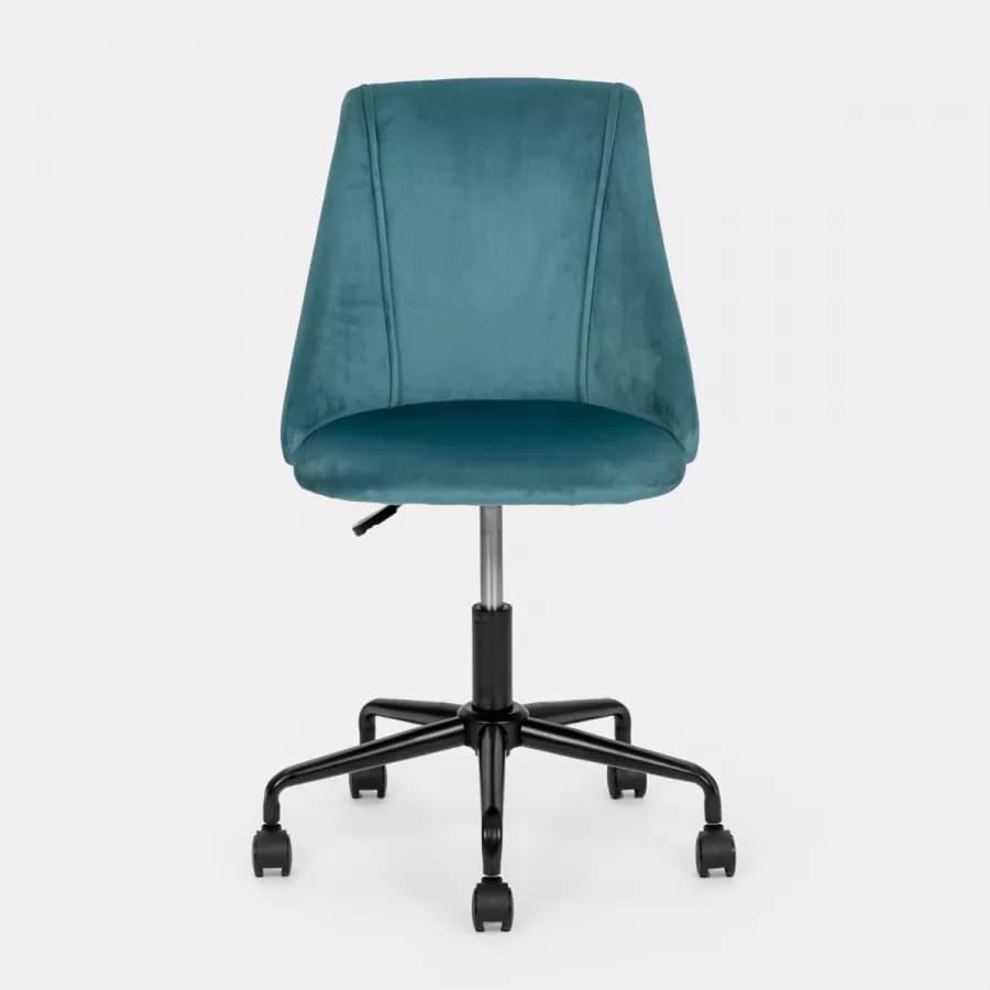 Sedia da ufficio girevole in velluto blu petrolio con base in metallo nero - Iupak Roller