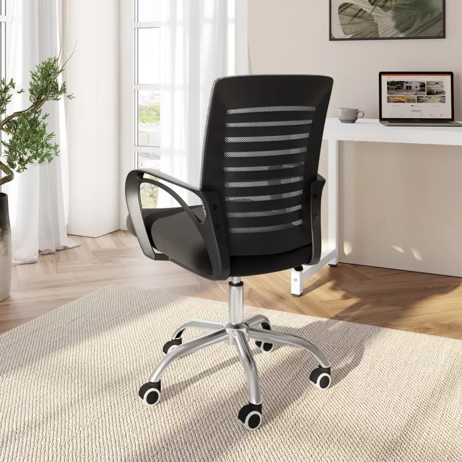Poltrona da ufficio girevole in tessuto mesh nero e schienale traspirante grigio - Caprilla