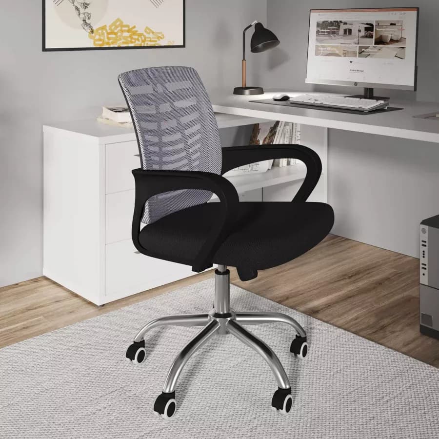 Sedia da ufficio girevole in tessuto mesh nero e schienale traspirante grigio - Storex