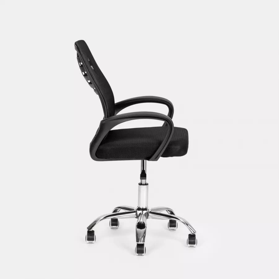 Sedia da ufficio girevole in tessuto mesh nero e schienale traspirante con base cromata - Storex