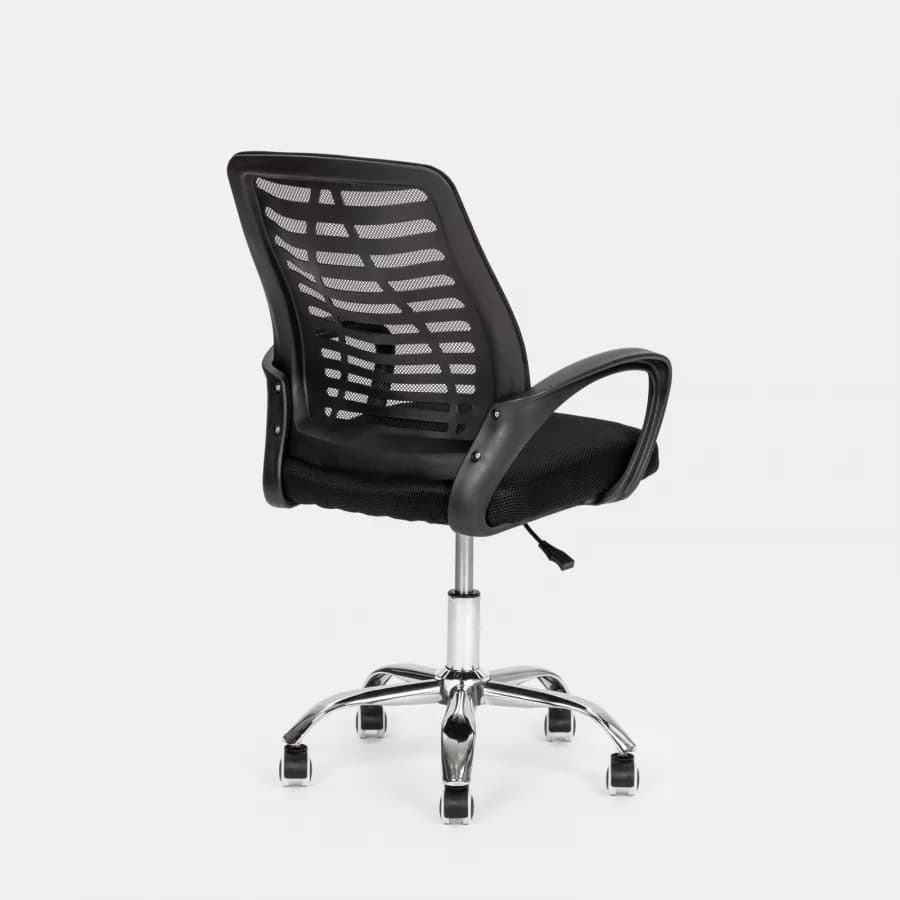 Sedia da ufficio girevole in tessuto mesh nero e schienale traspirante con base cromata - Storex