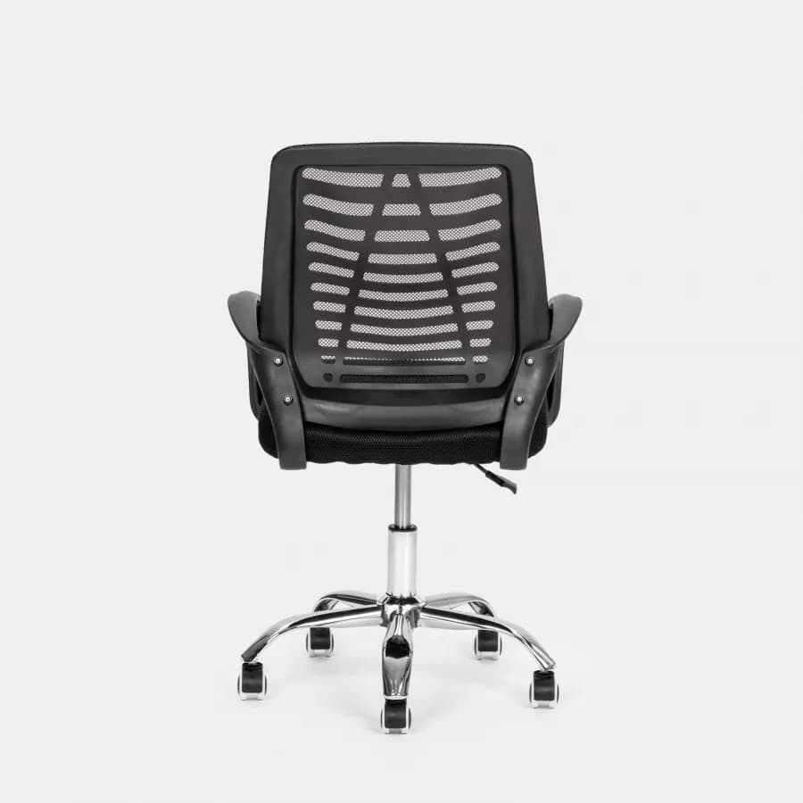 Sedia da ufficio girevole in tessuto mesh nero e schienale traspirante con base cromata - Storex