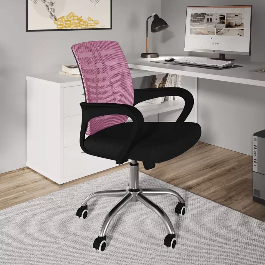 Sedia da ufficio girevole in tessuto mesh nero e schienale traspirante rosa - Storex