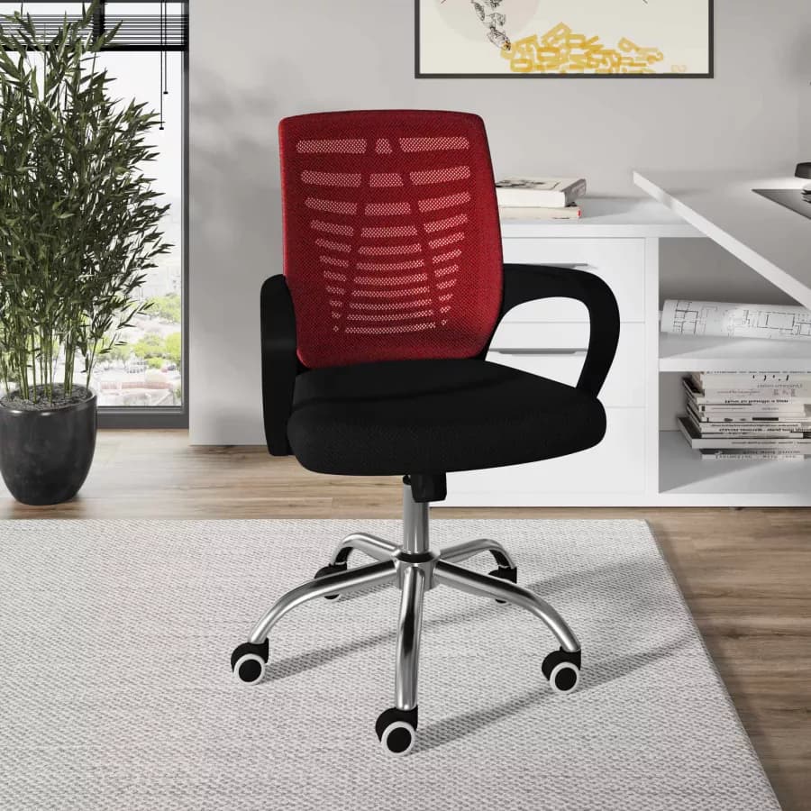 Sedia da ufficio girevole in tessuto mesh nero e schienale traspirante rosso - Storex