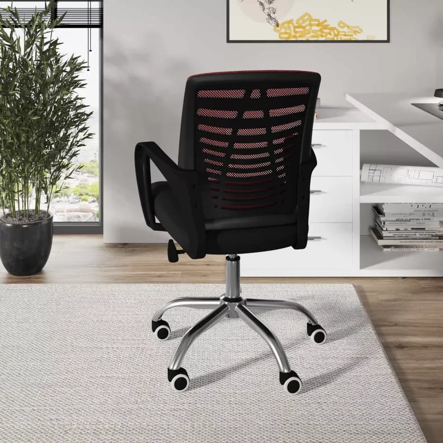 Sedia da ufficio girevole in tessuto mesh nero e schienale traspirante rosso - Storex